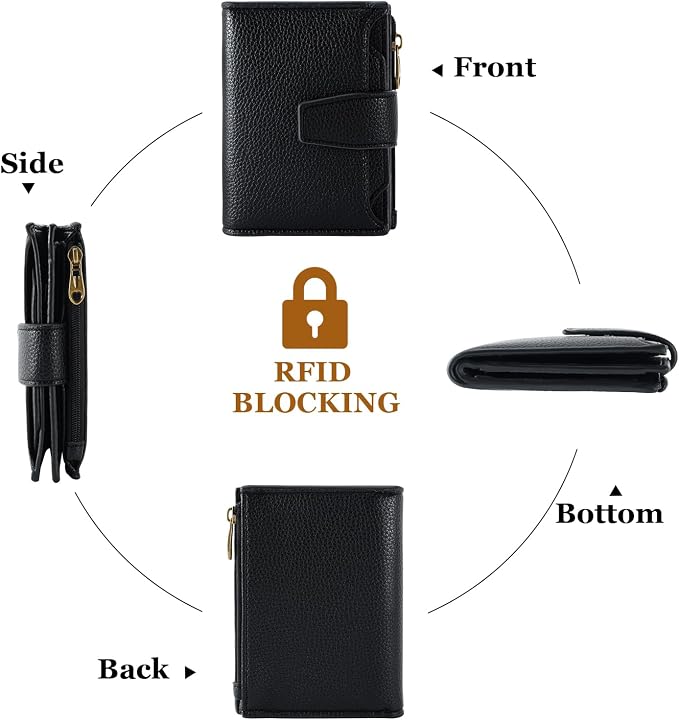 Small Wallet Women RFID Blocking Soft Leather Bifold Compact Card Holder Wallet for Women with Zipper Coin Pocket 4 ID Window - Image 4