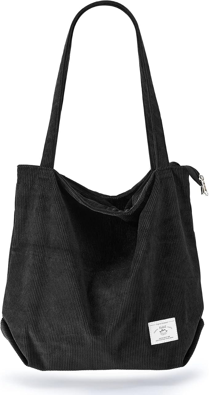 KALIDI Women Corduroy Tote Bag Zipper Casual Tote's Handbag Big Capacity Shoulder Bag with Pockets by KALIDIFANCYFOREST