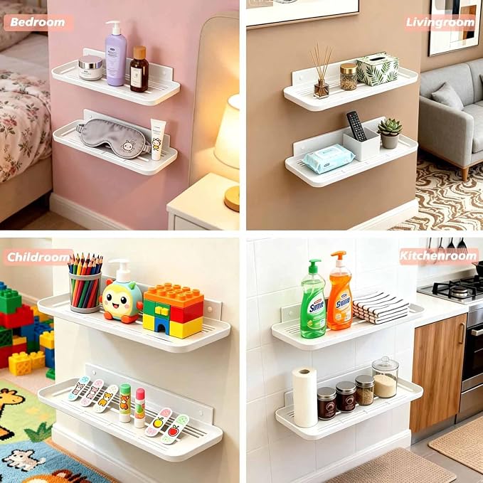 Wall Mounted Floating Shelf, Self Adhesive Shelf | No Drill Adhesive Wall Shelf, Floating Shelves Damage-Free Expand Walls Space for Living Room Kitchen Bathroom - Image 5