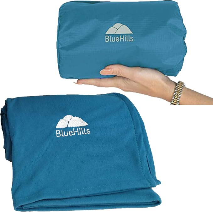 BlueHills Premium Soft Ultra Compact Travel Blanket Value Pack Set of 2 - Airplane Traveling Essentials Flight Blanket Throw in a Portable Bag Car Plane Travel Gift Black and Peacock T - Image 7