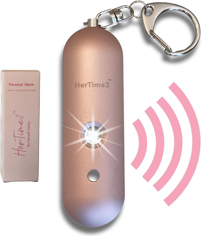 Personal Safety Alarm for Women - Loud Self Defense Siren, Waterproof Keychain with Strobe Light - Battery Powered, Rose Gold by HerTime2