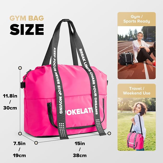 Sport Gym Bag for Women, Carry on Tote Personal Item Bag with Shoes Compartment, Travel Duffle Bag for Girl, Lightweight Overnight Luggage Bag for Travel, Airplanes, Sports - Hot Pink - Image 3