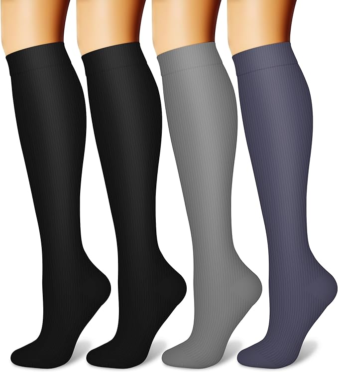 CHARMKING Compression Socks for Women & Men, 4 Pairs, Travel Nurse Athlete | Graduated 10-15mmHg compression, soft stretch fabric, boost blood circulation, relieve leg swelling, ideal for travel, nurses by CHARMKING