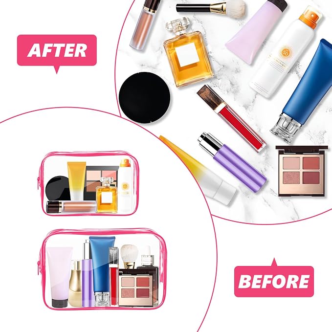 AURUZA Clear Makeup Bag,Portable Travel Toiletry Bags with Zipper, TSA Approved Clear Organizer Bags, PVC Cosmetic Pouch for Airport Airline Compliant - Image 5