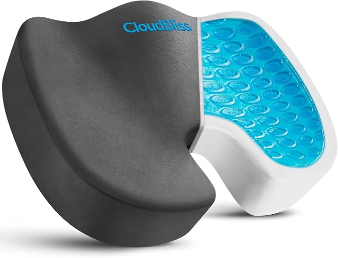 CloudBliss Gel Memory Foam Seat Cushion for Long Sitting, X-Large, Grey | Gel Chair Pad for Tailbone, Coccyx, Sciatica , Soft Suede Cover, Non-Slip , Washable Mesh, for office, home, car by CloudBliss