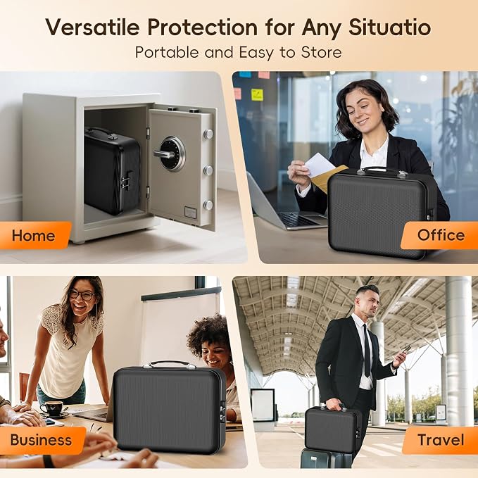 Fireproof Document Box with Lock, Waterproof Hard Shell File Organizer with Accordion Folder, Portable Fireproof File Safe Box for Home Office Storage of Documents, Laptop, Cash & Passports - Image 7