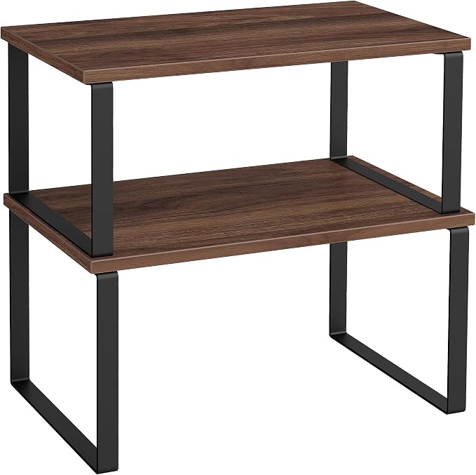 SONGMICS Cabinet Organizer Shelf, Set of 2 Spice Rack, Kitchen Storage | Kitchen Counter Storage Spice Rack, Particleboard, Steel, Natural Walnut and Matte Black, BYSTRO Collection UKCS020K01 by Unknown