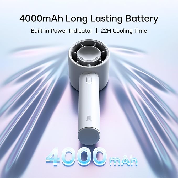 JISULIFE Portable Handheld Fan, 22H Max Runtime, 5-Speed - Gray | Travel Essential for Outdoor, Camping, Beach & Makeup, Powerful Airflow, Ultra-Quiet, 4000mAh Battery, Gift for Women & Men - Image 3