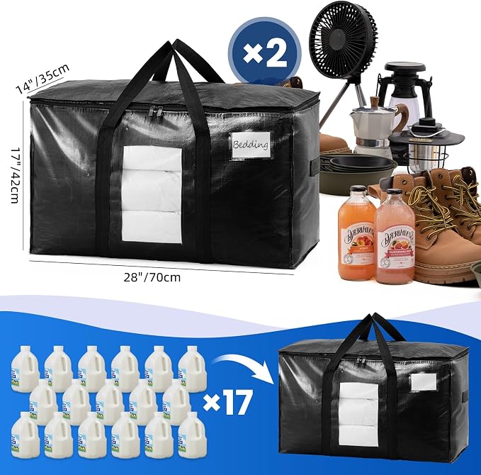TAILI 2 Pack Black Extra Large Moving Bags,Storage Bag with Visible Window | 93L Heavy Duty Totes For Storage,Wrap Around Handles,Alternative to Moving Boxes, College Dorm,Perfect for Moving - Image 6