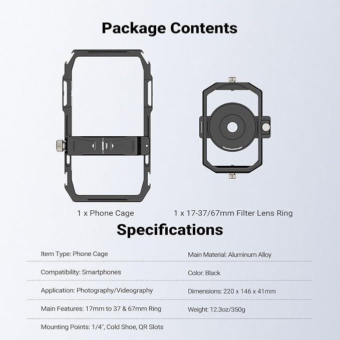 NEEWER Universal Phone Cage Video Rig Stabilizer with 17mm to 37mm & 67mm Lens Filter Adapter Ring Accessories Compatible with iPhone Android Samsung for Video Recording Streaming Photography, PA058 - Image 9