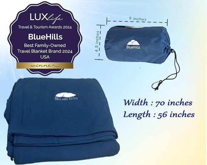 BlueHills Premium Ultra Compact Travel Blanket Pillow Airplane - Navy Blue | Travel Pillow/Blanket 70 X 56 Long, Luggage Belt & Backpack Clip, Portable Case, Must Have Airplane Essentials, Long Flights - Image 6