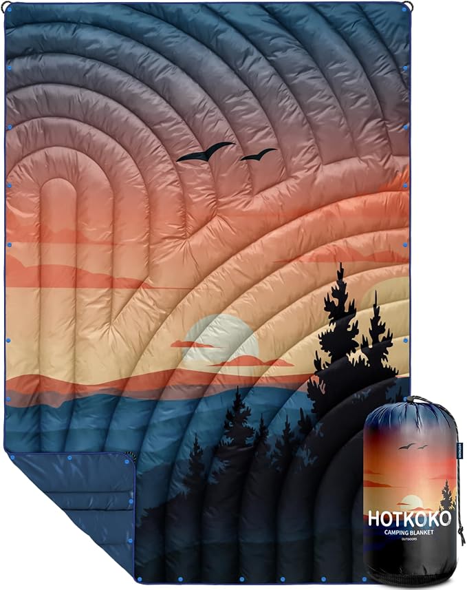 Puffy Camping Blanket,Large Camp Blanket Outdoor Camping Quilt Waterproof | Lightweight Printed Warm Packable Down Alternative Blanket for Camping,Traveling, Stadium, Hiking, Picnics by hotkoko
