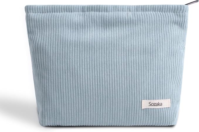 Cosmetic Bags for Women - Corduroy Cosmetic Bag Aesthetic Women Handbags Purses Smile Dots Makeup Organizer Storage Makeup Bag Girls Case Bags (Pure Light blue) by Gardsell