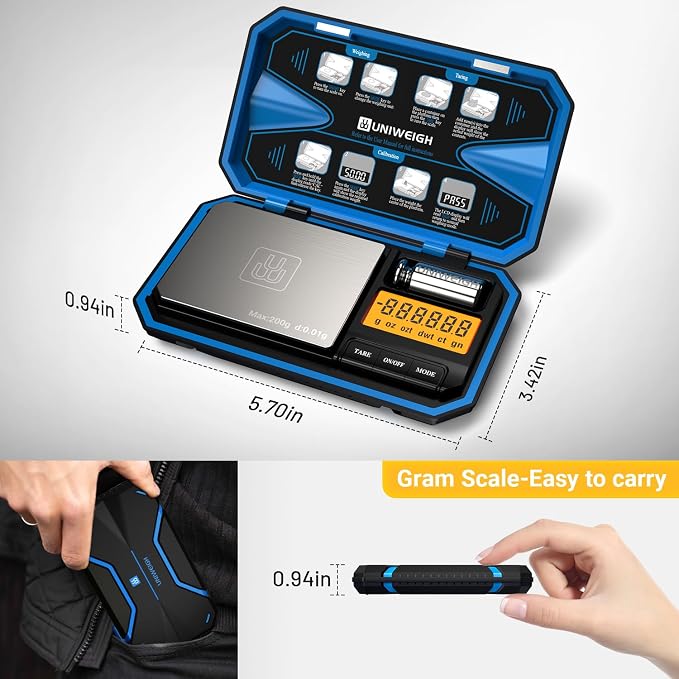 Digital Pocket Scale 200g/0.01g, Digital Gram Scale Precision | Mini Jewelry Scales digital weight grams with 50g Cal Weights for food,Jewelry,Coins,small items,(Battery Included)-Blue - Image 5