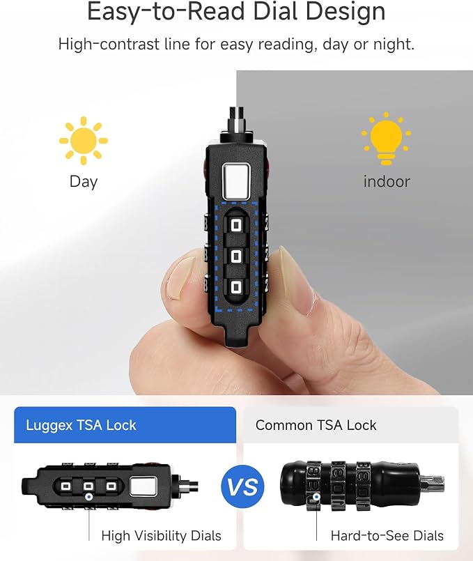 LUGGEX 10 Pack TSA Locks for Luggage, Luggage Locks TSA Approved | Suitcase Locks in Gift Box, Ultra-Light 33g Combination Cable Locks, Easy-Read Dials for Suitcase Backpack Gym, Black - Image 2