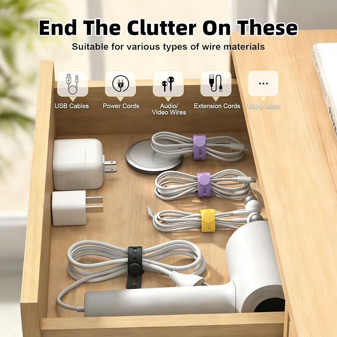 28Pcs Silicone Cable Ties Reusable, Multipurpose Cable Management Organizer, Adjustable Fastening Cable Straps with Locking Buckles, High Elasticity Cord Organizer, Travel Essentials (5.2in, Black) - Image 2