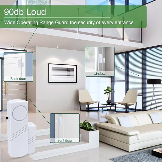 Door Window Alarm, 90dB Door Alarms Sensor for Kids Safety, Home Security, Door Window Burglar Alarm, Window Pool Alarms for Home, Apartments, Offices, Hotel Rooms (5pack) - Image 5
