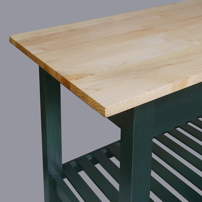 Kitchen Island with Solid Wood Top, Natural/Hunter Green - Image 8