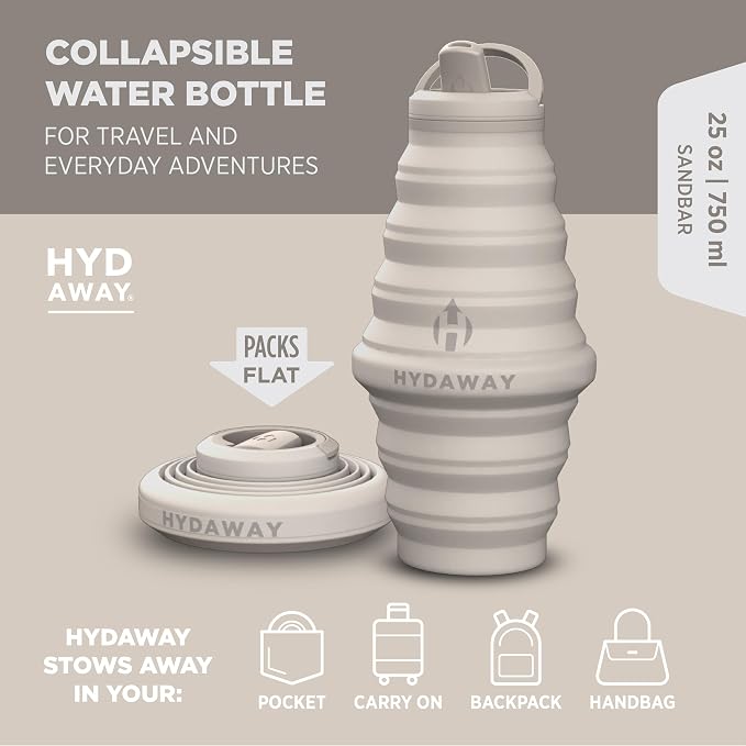 HYDAWAY 25oz Collapsible Water Bottle, Packable Leakproof for Travel | Large capacity design. Folds flat for carry-ons, day bags, hiking packs. Leakproof, BPA-free. - Image 2