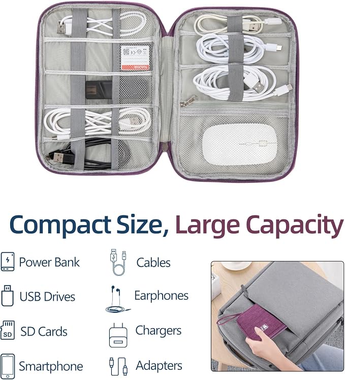 Cable Organizer Bag, Electronics Case for Cords, Chargers & Tech | Organize cables, chargers and power banks with elastic loops, mesh pockets and a slim design for travel. - Image 3