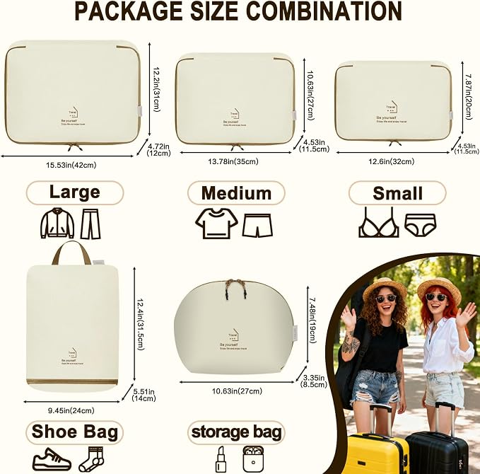 5 Set Packing Cubes for Travel, Various Sizes Luggage Organizer Bags with Double Zipper, Durable Space Saver Bags Travel Essentials (5 Set, Beige) - Image 2