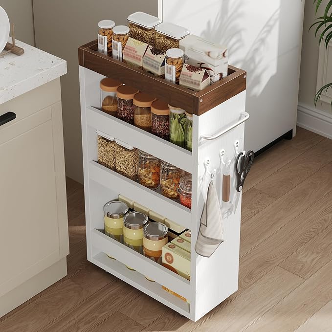 Slim Storage Cart, 4-Tier Rolling Utility Cart with Handle | Slide Out Organizer Trolley, Space Saving Narrow Shelf for Kitchen, Bathroom, Laundry Small Corners by STHYTON