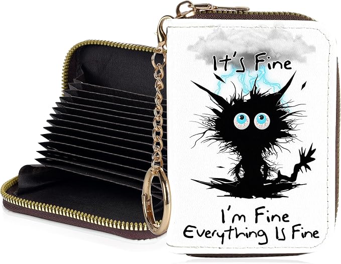 Credit Card Holder for Women,Small Rfid Wallet with Keychain Zipper,Cute PU Leather Card Case Wallet，Accordion Credit Card Wallets Gift,Cat Struck by Lightning by Unknown