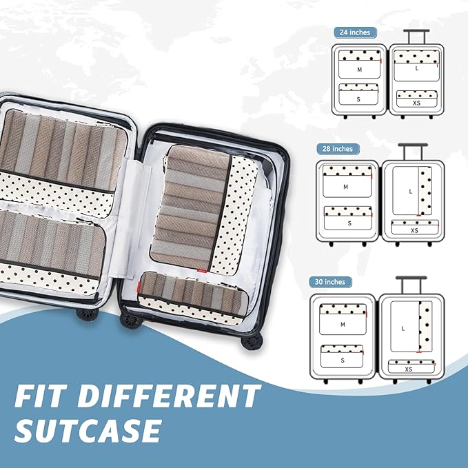U+U 4 Set Compression Packing Cubes, Travel Organizers (Polka Dot) | Space-Saving & Lightweight Travel - Image 5