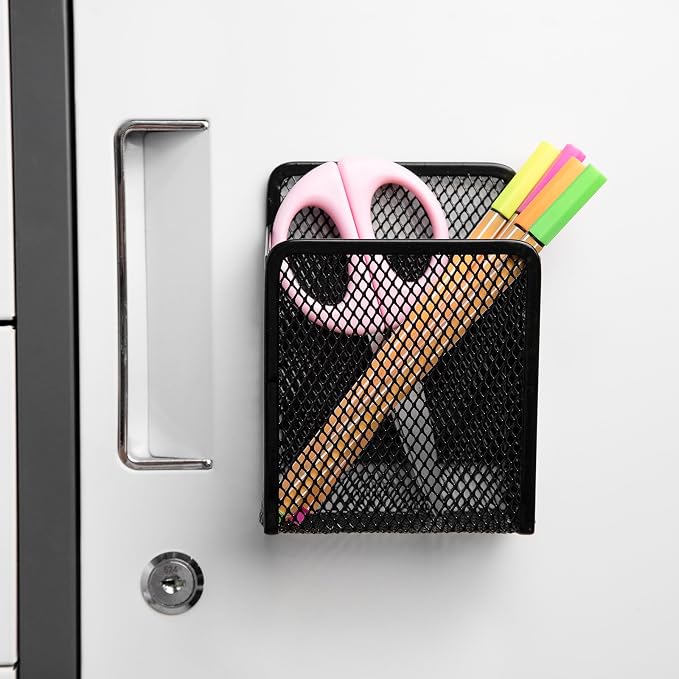 Magnetic Pen Holder - Mesh Locker Cups, Black | Strong Magnet Storage Marker Pen Pencil Organizer for Refrigerator, Whiteboard,Locker Accessories - Image 6
