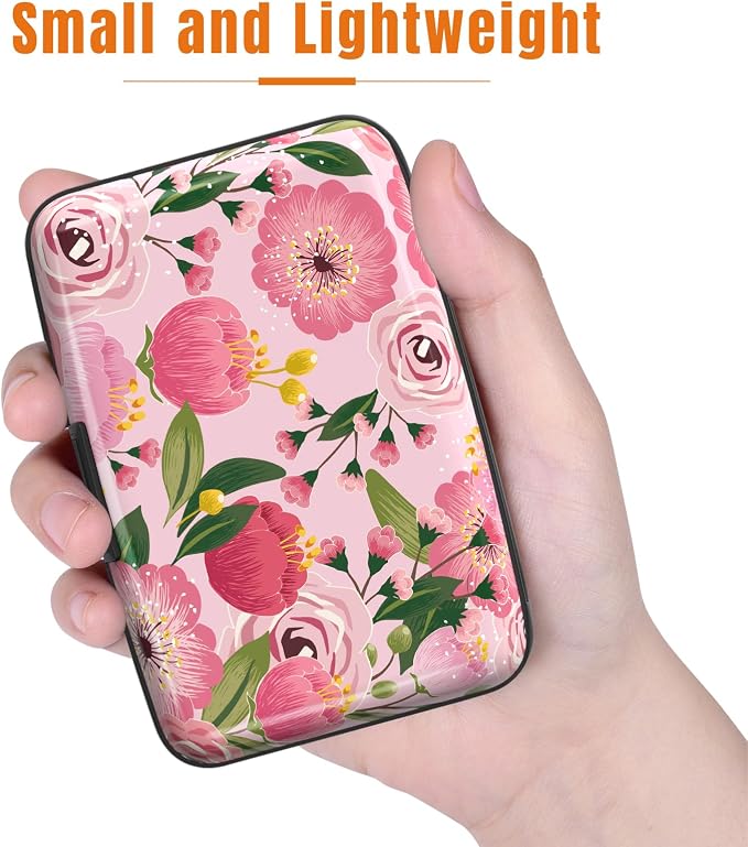 Rimilak Aluminuml Credit Card Holder,Rose Flower | Mini Credit Card Wallet RFID Blocking Slim Metal Hard Case for Women Men - Image 3