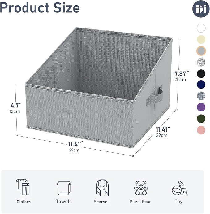DIMJ Storage Bins for Closet, Trapezoid Storage Bins with Front Handle, Fabric Storage Baskets for Shelves, Line Closet Organizers for Toys, Boooks, Clothes, 6 Packs (Grey) - Image 2