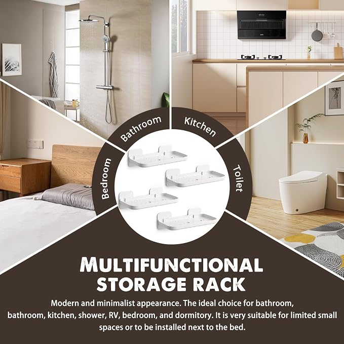 FAYYGYH 2 Pack Adhesive Floating Shelves, No Drill Small Floating Shelf | Wall Storage Damage-Free Wall Mounted Organizer for Bathroom, Kitchen, Bedroom & Office (White-4pcs) - Image 6
