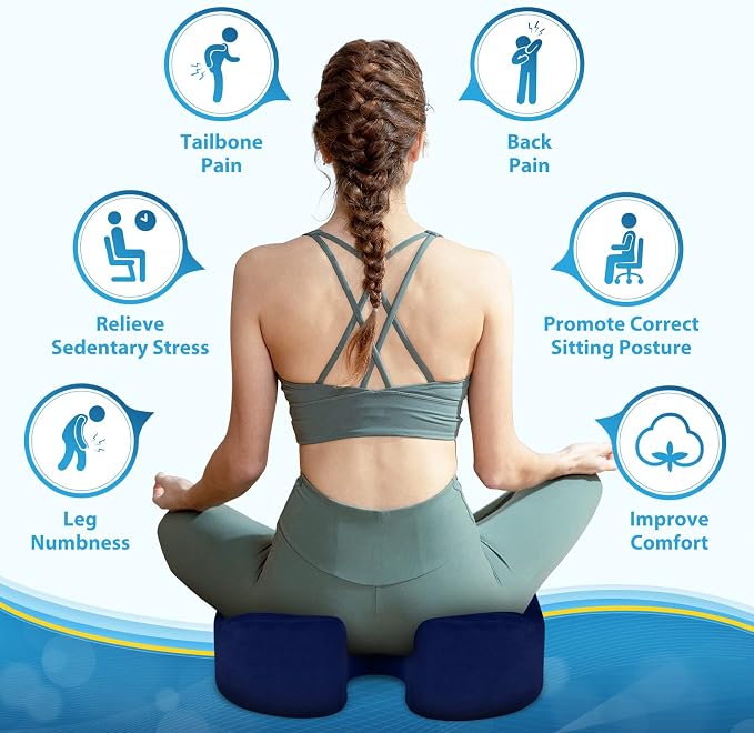 BlissTrends Memory Foam Seat Cushion for Office Chair & Car Seat, Blue | 4.7in Ergonomic Tailbone & Sciatica Support with Removable Velvet Cover for Pressure Relief and Long Sitting Comfort - Image 9