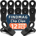 12 Pack Chip Clips, Chip Bag Clips for Kitchen, Black | Kitchen Food and Snack Storage, Fridge, Office and RV Accessories with Magnetic Bag Clips, Airtight Seal Grip by FINDMAG