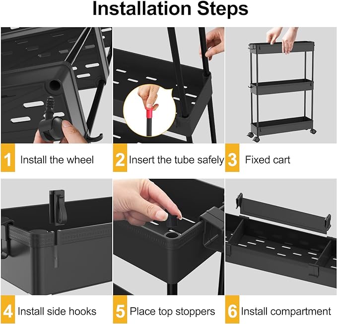 Slim Storage Cart 4 Tier,Bathroom Organizer Rolling Utility,Mobile Shelving Unit Slide Out for Office, Kitchen, Laundry Room & Narrow Places,Black - Image 5