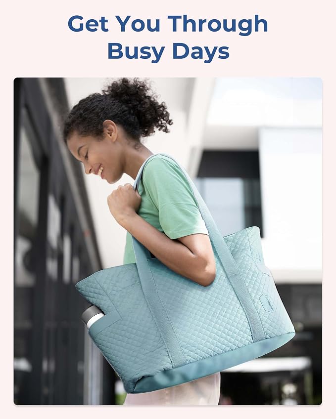 BAGSMART Crush Tote Bag for Women, 20L Puffer Work Tote with Zipper, Travel Essentials Quilted Nurse Hospital Bag - Image 5