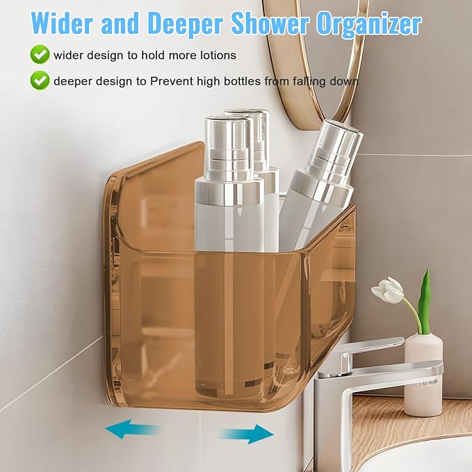 CGBE 2-Pack Cabinet Door Organizer, Self Adhesive Bathroom Shelves, Amber | Acrylic Shower Caddy, Wall Mounted Storage, No Drilling, Automatic Draining, For Cabinet Door and Shower Wall - Image 7