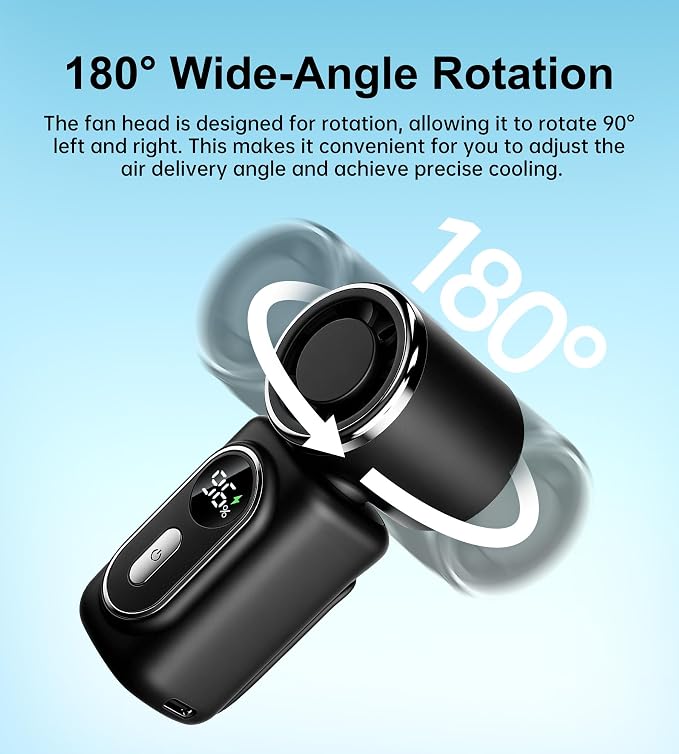 Portable rechargeable handheld small fan， With built-in fixed clamp | 6-speed adjustable high-speed personal fan, LED display screen, suitable for use in makeup, travel, indoor and outdoor - Image 3