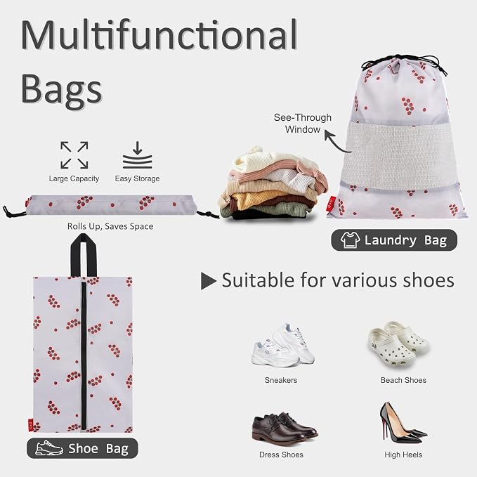 U+U 5 Set Packing Cubes, Travel Organizers with Shoe Bag (Cherry Tomato) | Ultralight Design & Easy Travel Organization - Image 4