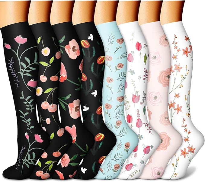 CHARMKING Compression Socks for Women & Men Circulation (8 Pairs) 15-20 mmHg Best Calf Socks Support for Athletic Cycling by CHARMKING