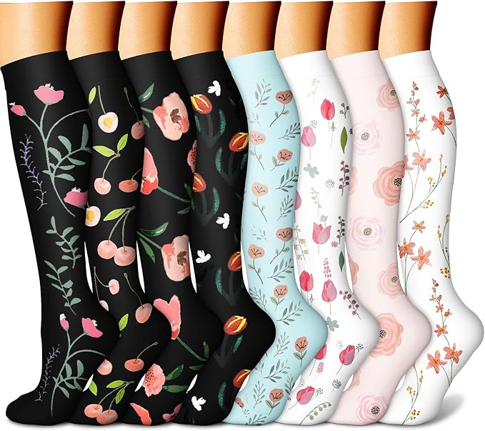 CHARMKING Compression Socks for Women & Men Circulation (8 Pairs) 15-20 mmHg Best Calf Socks Support for Athletic Cycling by CHARMKING