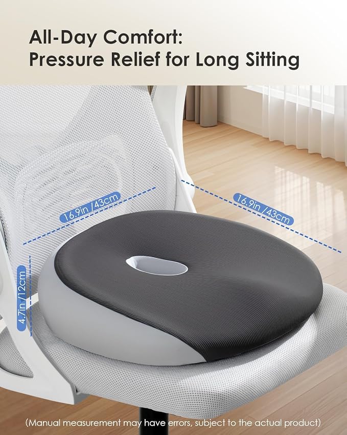 Seat Cushion, Memory Foam Cushion for Office Chair, Ergonomic Office Seat Chair Cushion for Relieving Sciatica, Soft & Breathable Car Seat Cushion - Gray - Image 7