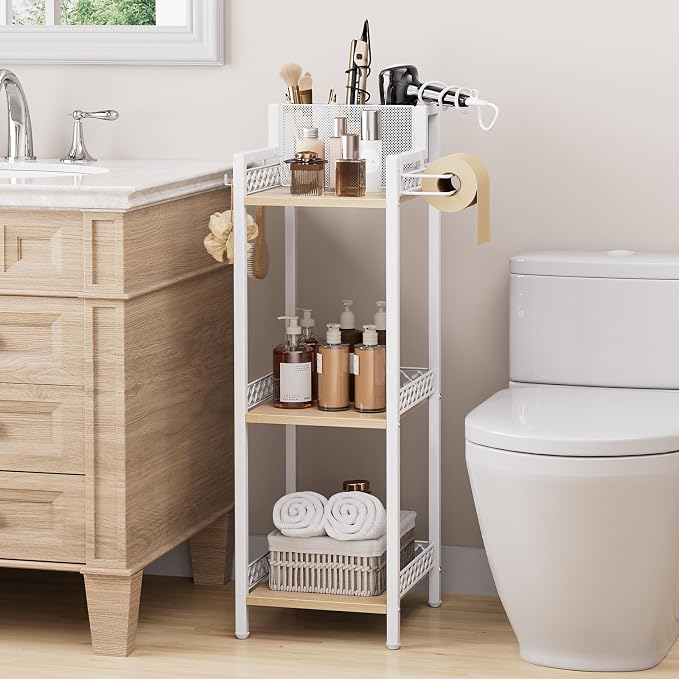 Slim Bathroom Storage Shelf Unit, Makeup Organizer for Small Spaces | 3 Tier Rustic Makeup Organizer for Cosmetic and Skincare, Space Saving Standing Shelves for Bathroom,Bedroom,Kitchen,Laundry - Image 2