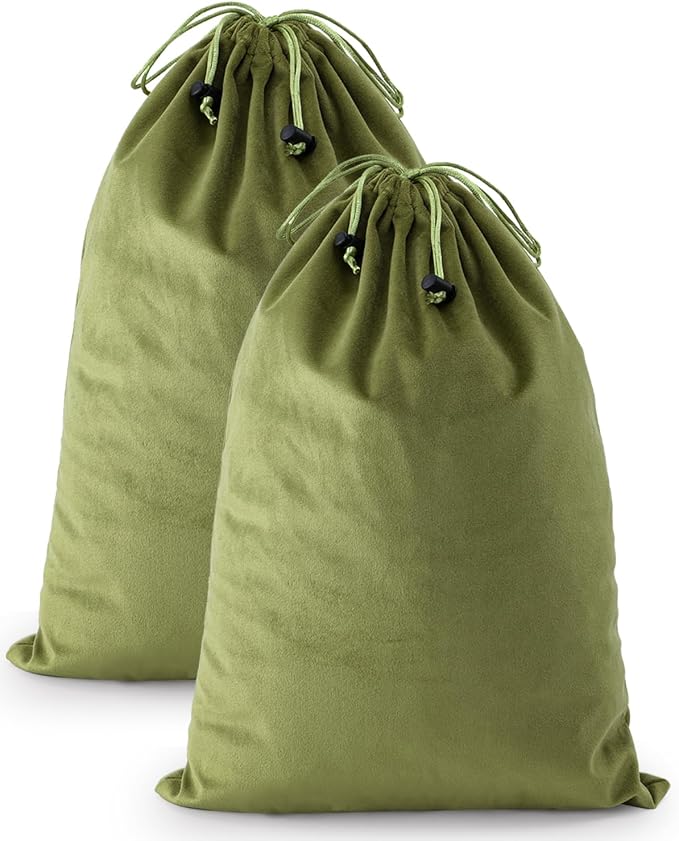 2 Pcs Shoe Bags for Travel, Dust Velvet Bags, Sage Green, 17.3x12.6 Inch | Washable & Reusable Travel Shoe Bags, Dustproof Shoe Bags with Drawstring Closure, Suitable for Travel, Home Storage by WelcometoFantasyLife