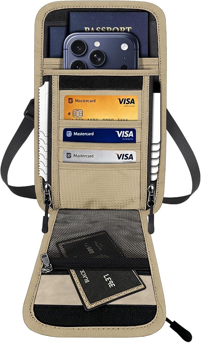 Travel Neck Wallet RFID Blocking – Hidden Passport Holder & Anti-Theft Money Pouch for Men & Women, Lightweight Concealed Undergarment Organizer with Adjustable Strap, Secure Document Holder by Vastsky