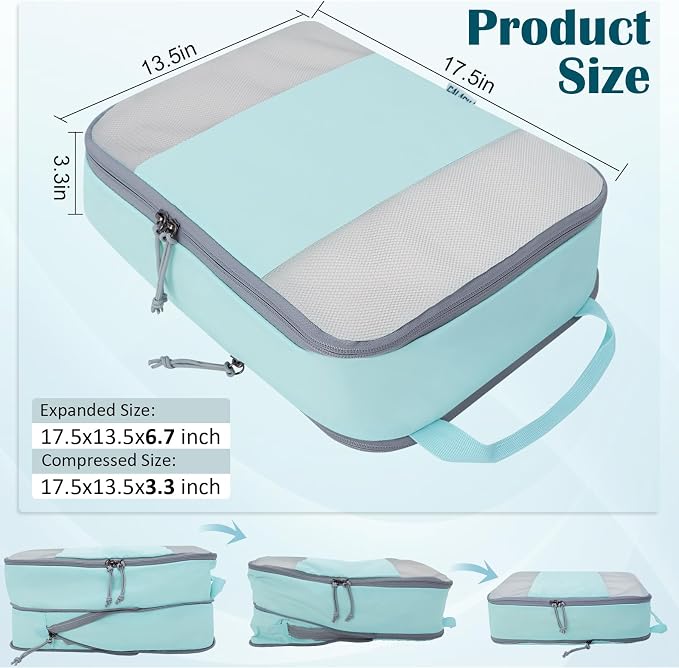 Compression Packing Cubes for Travel Packing Organizers, Mesh Blue, XL | Expandable Travel Cubes for Packing Suitcase Organizer Bags Compression Bags for Travel Accessories - Image 4