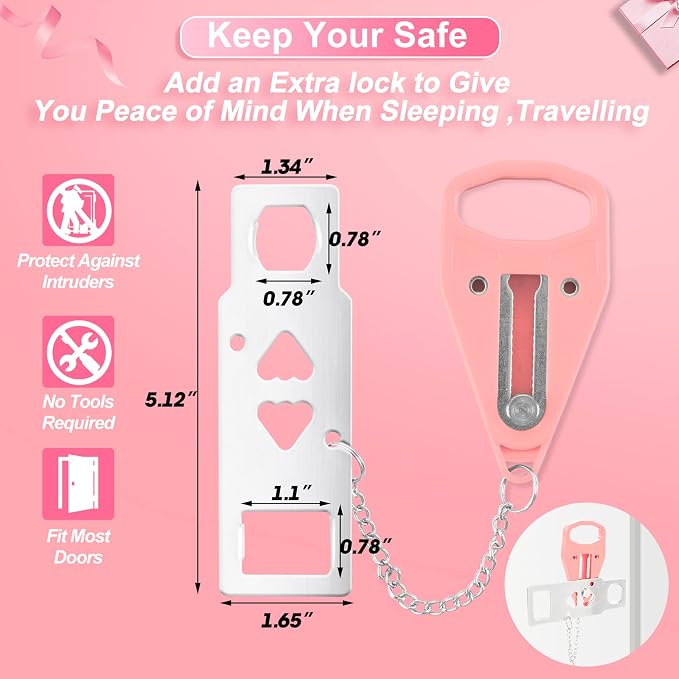 4 Pack Portable Door Lock, Hotel Travel Door Lock Security for Home, Pink | Hotel Safety Device for Door Security, Portable Lock for Hotel Room, Apartment, College Dorm and Travel, Pink - Image 4