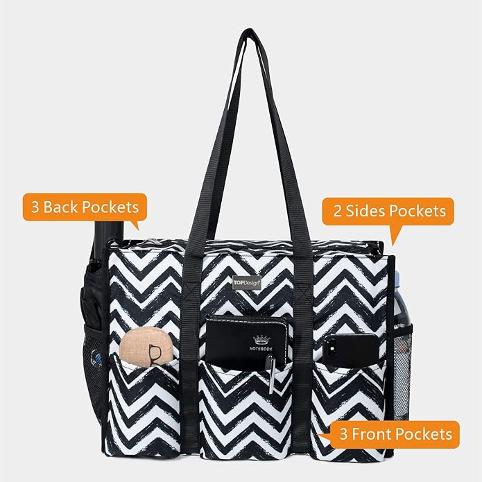 TOPDesign Utility Water Resistant Tote Bag with 13 Pockets, Top Zipper Closure & Thick Bottom Support, for Working Women - Image 3