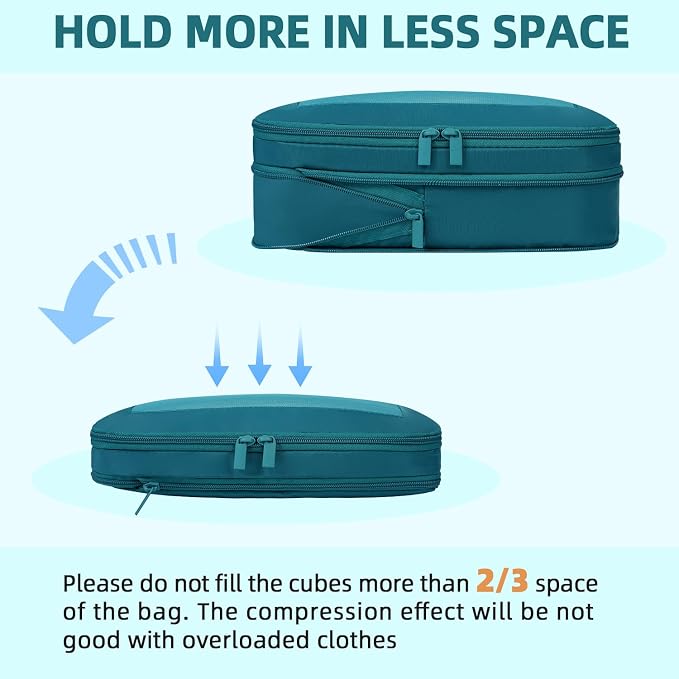 BAGAIL 4 Set/6 Set/8 Set Compression Packing Cubes Travel Accessories Expandable Packing Organizers (Square Mesh, 06-Teal) - Image 5