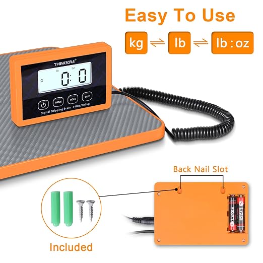 THINKSCALE Shipping Scale, 440lb, 10g/1oz Postal Scale, Hold/Tare | Carbon Fiber Platform – Anti-Slip & Lightweight, Backlit LCD Easy Read, for Packages & Mail. Battery + AC adapter included - Image 4